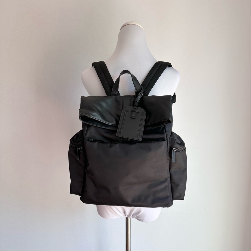 Charles & Keith Black Nylon Faux Leather Backpack